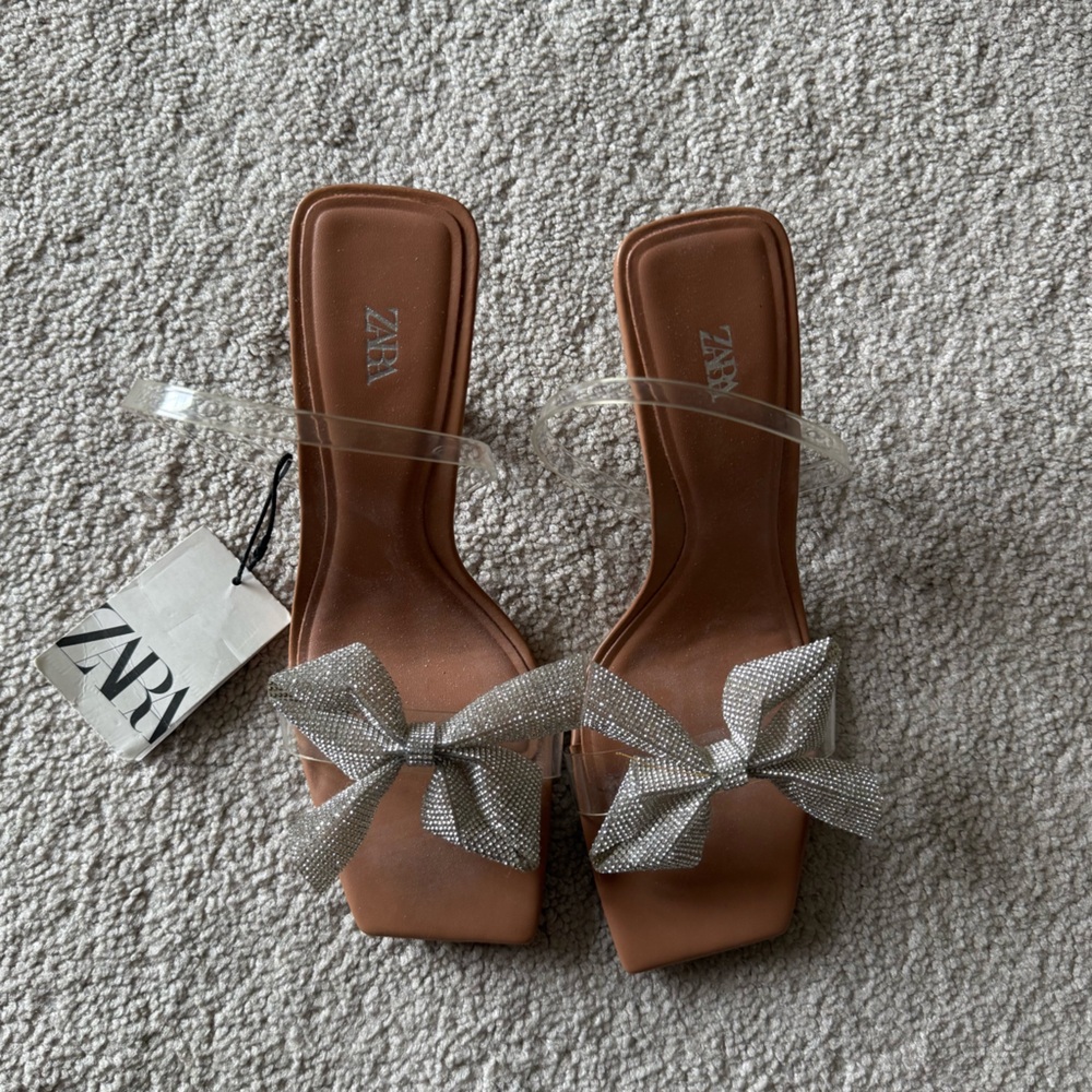 Zara silver rhinestone bow heels